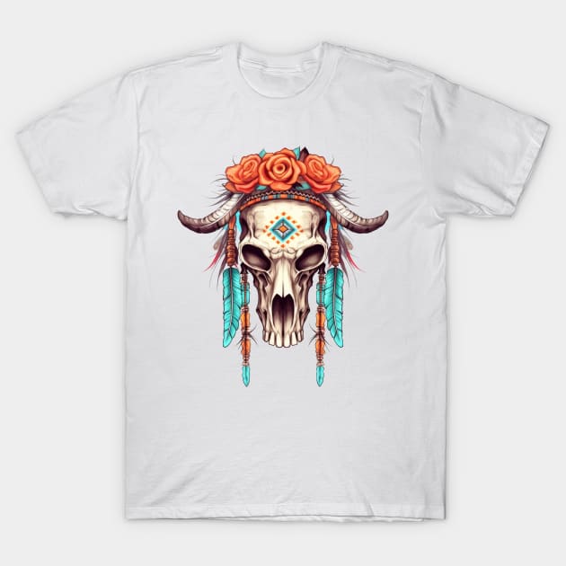 Native American Cow Skull T-Shirt by Chromatic Fusion Studio